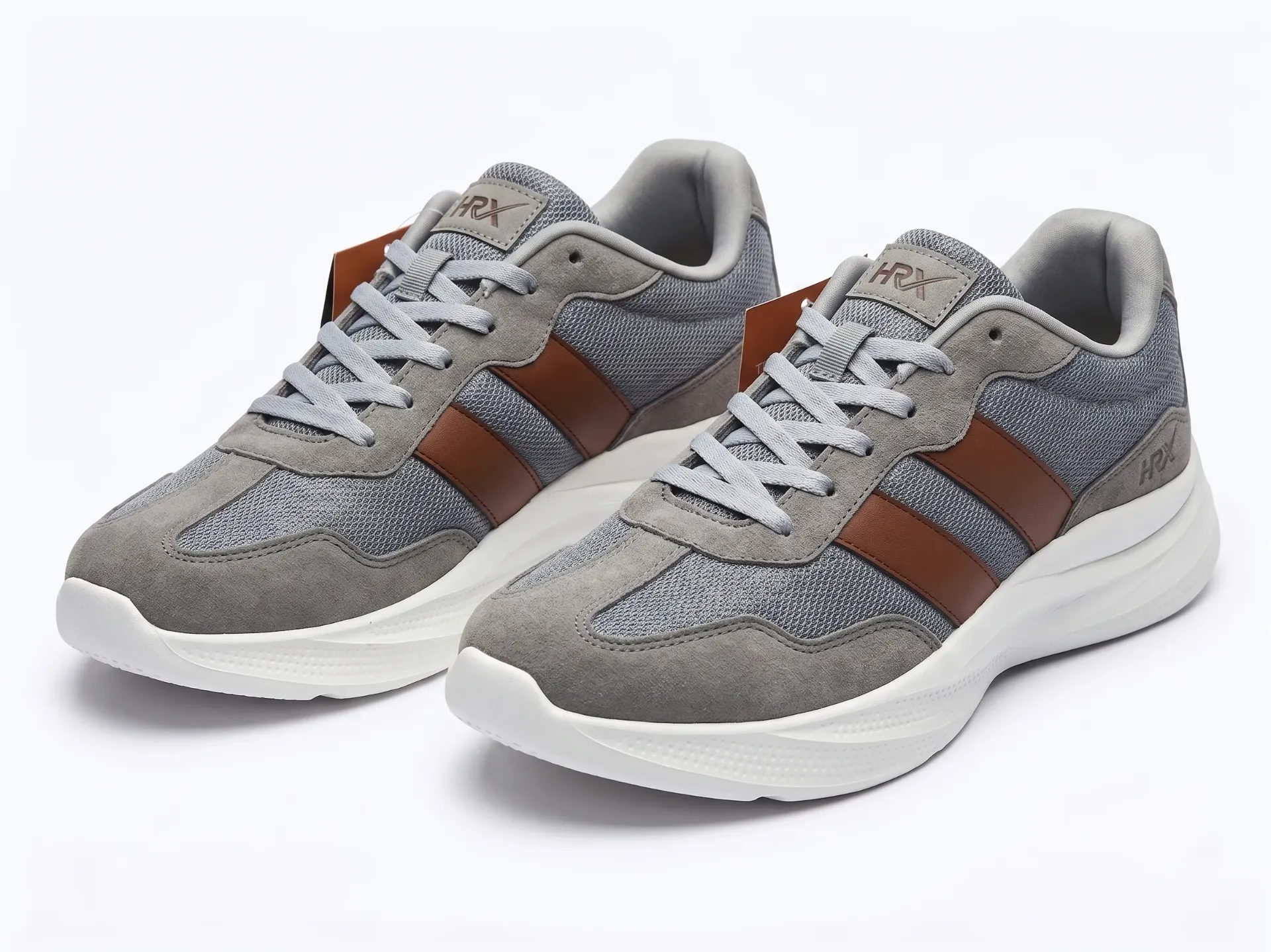 HRX Men's Grey/Brown Suede & Mesh Casual Trainers
